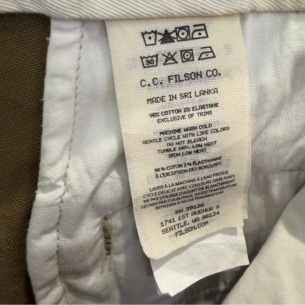 Filson Canvas Chino Pants Faded Olive Trim Fit - Picture 5 of 11